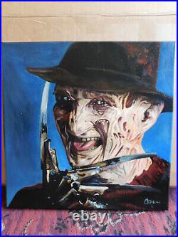 Nightmare Elm Street Freddy Kruger Horror Hand Painted Art Signed Canvas